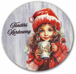  Nyomtatott fa tábla koszorú közép - Tündéri karácsony kislány 14, 8cm - kosarbolt