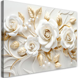 Gario Vászonkép Fehér rózsák arany levelekkel Méret: 60 x 40 cm