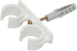 Evotools Clema Dubla Plastic Fixare Tevi Cu Diblu Si Holzsurub 20mm, Pachet 20 Bucati