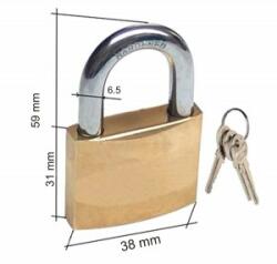 Evotools Lacat de alama de 38 mm, cu corp si cilindru din alama si belciug din otel cromat calit, livrat cu 3 chei frezate. Potrivit pentru portite, magazii, cutii de scule, dulapuri metalice, lanturi de bicic