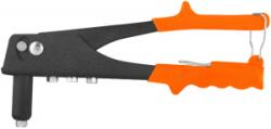 Evotools Cleste de nituit pop cu lungime de 240 mm, corp din otel, echipat cu duze pentru diametrele 2.4, 3.2, 4 si 4.8 mm. Pachetul include cate 7 nituri din fiecare dimensiune, ideal pentru montaje in tabla, Cleste