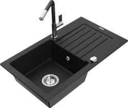Mexen Pablo, 1 kamrás gránit mosogató 752x436x161 mm és Flora mosogató csaptelep, fekete, 6510-77-670401-07 (6510-77-670401-07)