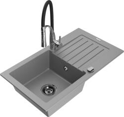 Mexen Pablo, 1 kamrás gránit mosogató 752x436x161 mm és Aster mosogató csaptelep, szürke, 6510-71-73450-07-B (6510-71-73450-07-B)