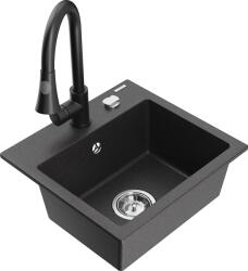 Mexen Milo, 1 kamrás gránit mosogató 435x410x171 mm és Elia mosogató csaptelep, fekete foltos, 6505-76-670101-70 (6505-76-670101-70)