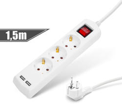 Delight 3 Plug + 2 USB 1,5 m Switch (20221U)