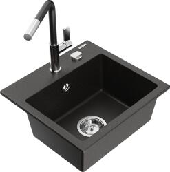 Mexen Milo, 1 kamrás gránit mosogató 435x410x171 mm és Flora mosogató csaptelep, fekete-arany metál, 6505-75-670401-07 (6505-75-670401-07)