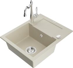 Mexen Enzo, gránit mosogató 576x465x174 mm, 1 kamrás és mosogató csaptelep Carla, bézs, 6506-69-670700-00 (6506-69-670700-00)