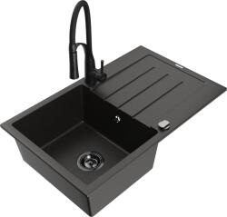 Mexen Bruno, 1 kamrás gránit mosogató 795x495x200 mm és Aster mosogató csaptelep, fekete-arany metál, 6513-75-73450-70-B (6513-75-73450-70-B)