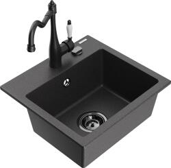 Mexen Milo, gránit mosogató 435x410x171 mm, 1 kamrás és mosogató csaptelep Carla, fekete foltos, 6505-76-670700-70-B (6505-76-670700-70-B)