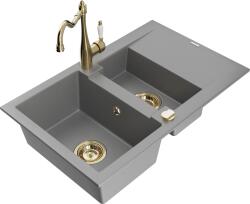Mexen Gaspar, gránit mosogató 752x436x161 mm, 1, 5 kamrás és mosogató csaptelep Carla, szürke, 6507-71-670700-50 (6507-71-670700-50)