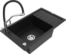 Mexen Elias, 1 kamrás gránit mosogató 795x480x200 mm és Duo mosogató csaptelep, fekete, 6511-77-671701-07 (6511-77-671701-07)
