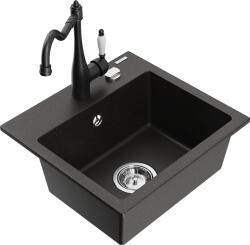Mexen Milo, gránit mosogató 435x410x171 mm, 1 kamrás és Carla mosogató csaptelep, fekete-arany metál, 6505-75-670700-70 (6505-75-670700-70)
