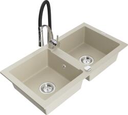 Mexen Mario, gránit mosogató 820x436x161 mm, 2 kamrás és Aster mosogató csaptelep, bézs, 6504-69-73450-07 (6504-69-73450-07)