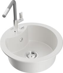 Mexen Diego, 1 kamrás gránit mosogató 488x488x167 mm és Flora mosogató csaptelep, fehér, 6512-20-670401-06 (6512-20-670401-06)