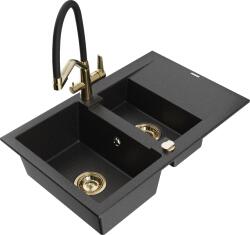 Mexen Gaspar, gránit mosogató 737x475x177 mm, 1, 5 kamrás és Duo mosogató csaptelep, fekete-ezüst metál, 6507-73-671701-57-G (6507-73-671701-57-G)