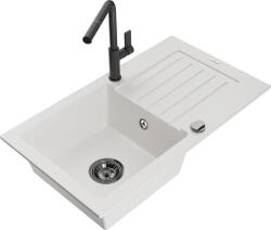 Mexen Pablo, 1 kamrás gránit mosogató 752x436x161 mm és Flora mosogató csaptelep, fehér, 6510-20-670401-70-B (6510-20-670401-70-B)