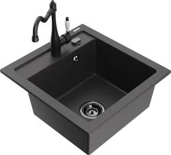Mexen Vito, gránit mosogató 490x520x210 mm, 1 kamrás és Carla mosogató csaptelep, fekete foltos, 6503-76-670700-70-B (6503-76-670700-70-B)