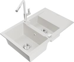 Mexen Gaspar, 1, 5 kamrás gránit mosogató 737x475x177 mm és Flora mosogató csaptelep, fehér, 6507-20-670401-02 (6507-20-670401-02)