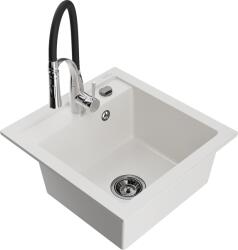 Mexen Vito, 1 kamrás gránit mosogató 490x520x210 mm és Aster mosogató csaptelep, fehér, 6503-20-73450-07-B (6503-20-73450-07-B)