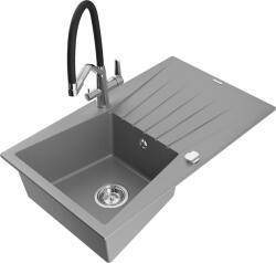 Mexen Cesar, 1 kamrás gránit mosogató 775x470x190 mm és Duo mosogató csaptelep, szürke, 6514-71-671701-07 (6514-71-671701-07)