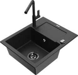 Mexen Enzo, 1 kamrás gránit mosogató 576x465x174 mm és Flora mosogató csaptelep, fekete-arany metál, 6506-75-670401-70-B (6506-75-670401-70-B)