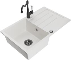 Mexen Bruno, gránit mosogató 795x495x200 mm, 1 kamrás és mosogató csaptelep Carla, fehér, 6513-20-670700-70 (6513-20-670700-70)