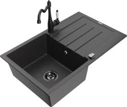 Mexen Bruno, gránit mosogató 795x495x200 mm, 1 kamrás és mosogató csaptelep Carla, fekete foltos, 6513-76-670700-70-B (6513-76-670700-70-B)