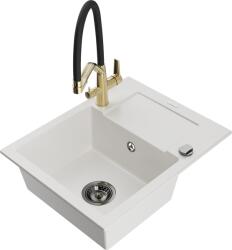 Mexen Enzo, gránit mosogató 576x465x174 mm, 1 kamrás és Duo mosogató csaptelep, fehér, 6506-20-671701-57-B (6506-20-671701-57-B)