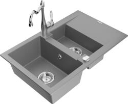 Mexen Gaspar, gránit mosogató 752x436x161 mm, 1, 5 kamrás és Carla mosogató csaptelep, szürke, 6507-71-670700-00 (6507-71-670700-00)