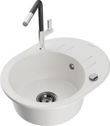 Mexen Kevin, 1 kamrás gránit mosogató 586x458x190 mm és Flora mosogató csaptelep, fehér, 6517-20-670401-07-B (6517-20-670401-07-B)