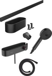 Hansgrohe WallStoris, zuhanyfej készlet 105, 3 fúvóka, termosztát és fürdőszobai kiegészítők, fekete matt, 24250670 (HAN-24250670)