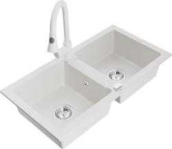 Mexen Mario, 2 kamrás gránit mosogató 820x436x161 mm és Elia mosogató csaptelep, fehér, 6504-20-670101-20 (6504-20-670101-20)