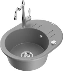 Mexen Kevin, gránit mosogató 586x458x190 mm, 1 kamrás és mosogató csaptelep Carla, szürke, 6517-71-670700-00 (6517-71-670700-00)