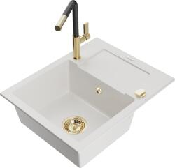 Mexen Enzo, 1 kamrás gránit mosogató 576x465x174 mm és Flora mosogató csaptelep, fehér, 6506-20-670401-57-G (6506-20-670401-57-G)