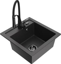 Mexen Vito, 1 kamrás gránit mosogató 490x520x210 mm és Aster mosogató csaptelep, fekete foltos, 6503-76-73450-70-B (6503-76-73450-70-B)