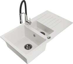 Mexen Matias, gránit mosogató 900x505x200 mm, 1, 5 kamrás és Aster mosogató csaptelep, fehér, 6502-20-73450-07-B (6502-20-73450-07-B)