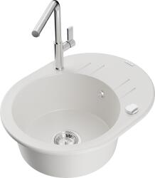 Mexen Kevin, 1 kamrás gránit mosogató 586x458x190 mm és Flora mosogató csaptelep, fehér, 6517-20-670401-00 (6517-20-670401-00)