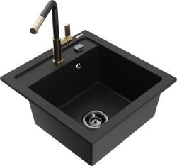 Mexen Vito, 1 kamrás gránit mosogató 490x520x210 mm és Flora mosogató csaptelep, fekete, 6503-77-670401-57-B (6503-77-670401-57-B)