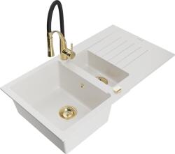 Mexen Matias, gránit mosogató 900x505x200 mm, 1, 5 kamrás és Aster mosogató csaptelep, fehér, 6502-20-73450-57-G (6502-20-73450-57-G)