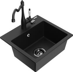 Mexen Milo, gránit mosogató 435x410x171 mm, 1 kamrás és Carla mosogató csaptelep, fekete, 6505-77-670700-70-B (6505-77-670700-70-B)