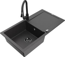 Mexen Leo, 1 kamrás gránit mosogató 900x500x190 mm és Elia mosogató csaptelep, fekete foltos, 6501-76-670101-70-B (6501-76-670101-70-B)