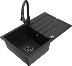 Mexen Bruno, 1 kamrás gránit mosogató 795x495x200 mm és Elia mosogató csaptelep, fekete, 6513-77-670101-70-B (6513-77-670101-70-B)