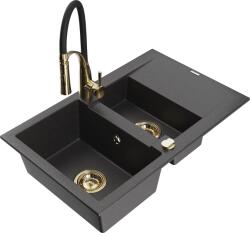 Mexen Gaspar, 1, 5-kamrás gránit mosogató 737x475x177 mm és Aster mosogató csaptelep, fekete pettyes, 6507-76-73450-57-G (6507-76-73450-57-G)