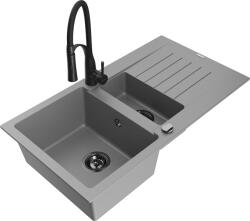 Mexen Matias, gránit mosogató 900x505x200 mm, 1, 5 kamrás és Aster mosogató csaptelep, szürke, 6502-71-73450-70-B (6502-71-73450-70-B)