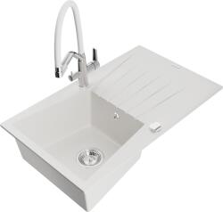 Mexen Cesar, 1 kamrás gránit mosogató 775x470x190 mm és Duo mosogató csaptelep, fehér, 6514-20-671701-02 (6514-20-671701-02)