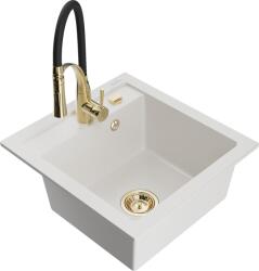 Mexen Vito, 1 kamrás gránit mosogató 490x520x210 mm és Aster mosogató csaptelep, fehér, 6503-20-73450-57-G (6503-20-73450-57-G)