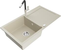 Mexen Leo, 1 kamrás gránit mosogató 900x500x190 mm és Flora mosogató csaptelep, bézs, 6501-69-670401-07 (6501-69-670401-07)