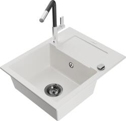 Mexen Enzo, 1 kamrás gránit mosogató 576x465x174 mm és Flora mosogató csaptelep, fehér, 6506-20-670401-07-B (6506-20-670401-07-B)
