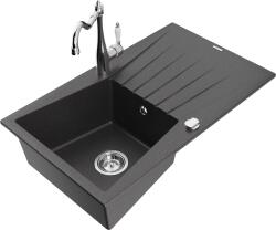 Mexen Cesar, 1 rekeszes gránit mosogató 775x470x190 mm és mosogató csaptelep Carla, fekete foltos, 6514-76-670700-00 (6514-76-670700-00)