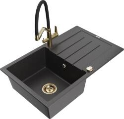 Mexen Bruno, 1 kamrás gránit mosogató 795x495x200 mm és Duo mosogató csaptelep, fekete foltos, 6513-76-671701-57-G (6513-76-671701-57-G)